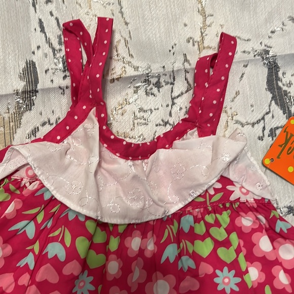 Floral pink and white 3 tier ruffle tank dress with eyelet layer 2t - Picture 2 of 5